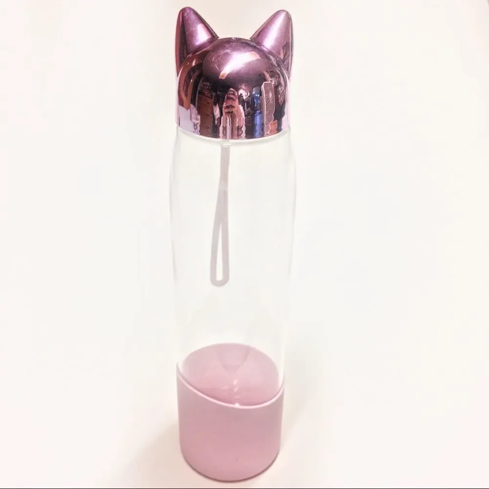 NWOT Pink Metallic Kitten Water Bottle ~22 oz.